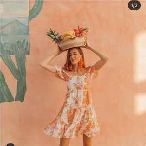 NWT All Things Mochi Diwata Puff Sleeve Cotton Mini Dress Cottagecore Boho Fruit